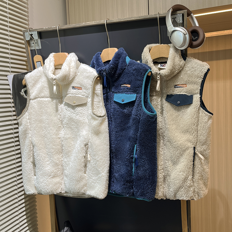 设计师款！重磅加厚长毛绒~厚实保暖 冬季情侣款立领撞色马甲背心