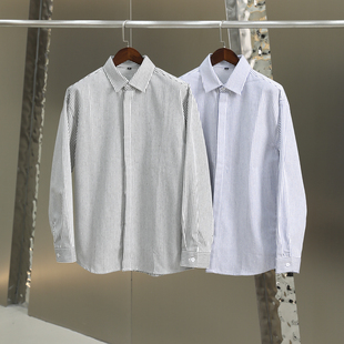 美式 慵懒风 竖条纹衬衫 经典 复古cleanfit衬衣外套 男女情侣款