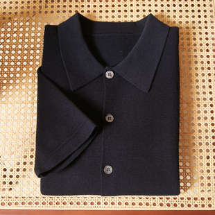 意式高奢！80羊毛！走锭纺纱工艺！夏季男高端翻领针织短袖T恤衫
