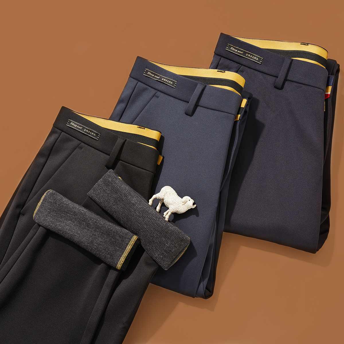 高端线！绵羊毛+天丝混纺！加绒加厚！冬季新款男商务直筒休闲裤