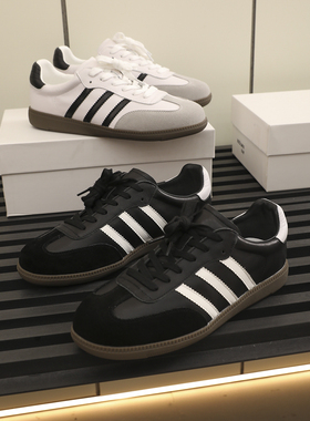 出色品质 铸就经典 進口头层牛皮 男女款复古拼色真皮德训鞋板鞋