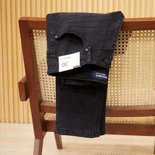 经典黑金系列！重工水洗！春夏新款男士通勤百搭高弹小直筒牛仔裤