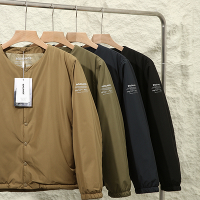 欧美单！版型出色！中空保暖纤维！秋冬男宽松百搭无领棉服棉衣