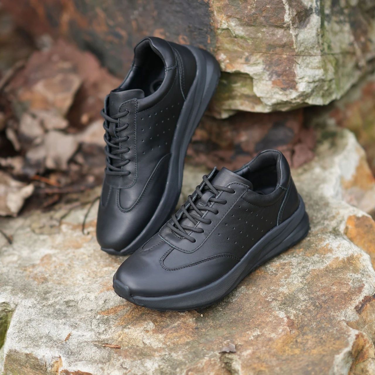 正确版！柜1190！头层牛皮！减震回弹！户外休闲运动鞋男真皮跑鞋