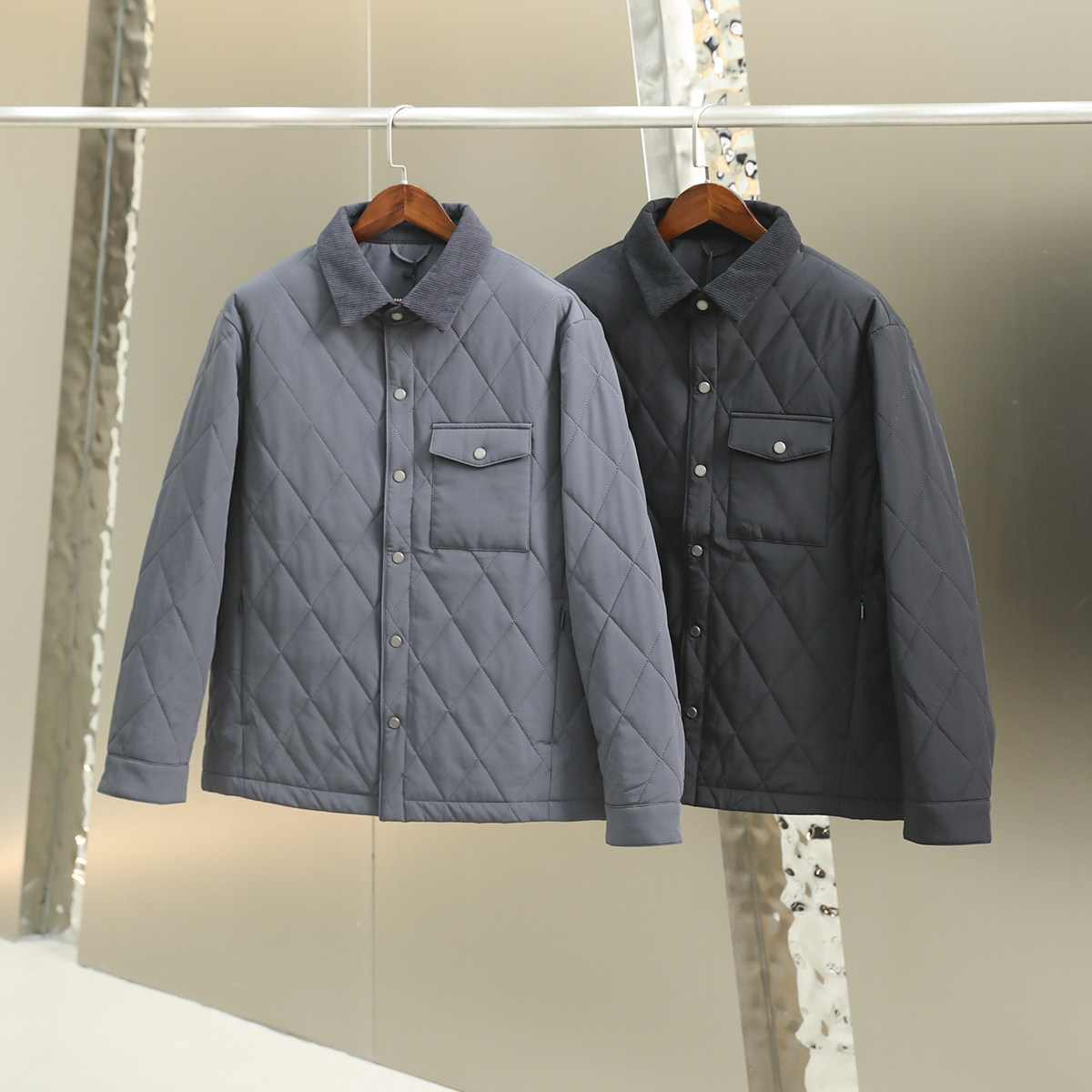 门店1499！菱格衍棉！热反射内里！男工装复古灯芯绒翻领棉服外套