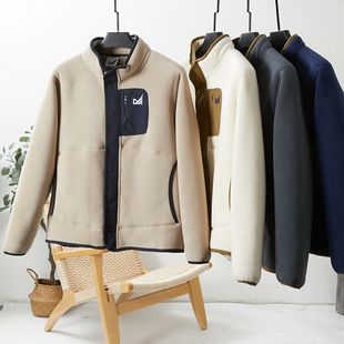 出口单!抗风保暖!摇粒绒+仿羊羔绒内里!男士加厚立领夹克外套