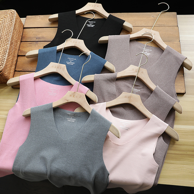 情侣无痕德绒秋冬男保暖v领背心