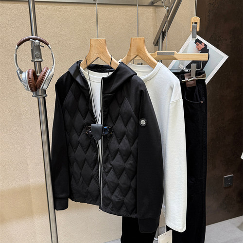 柜1599！轻奢系列！高蓬松90鸭绒！冬季男女针织拼接式连帽羽绒服