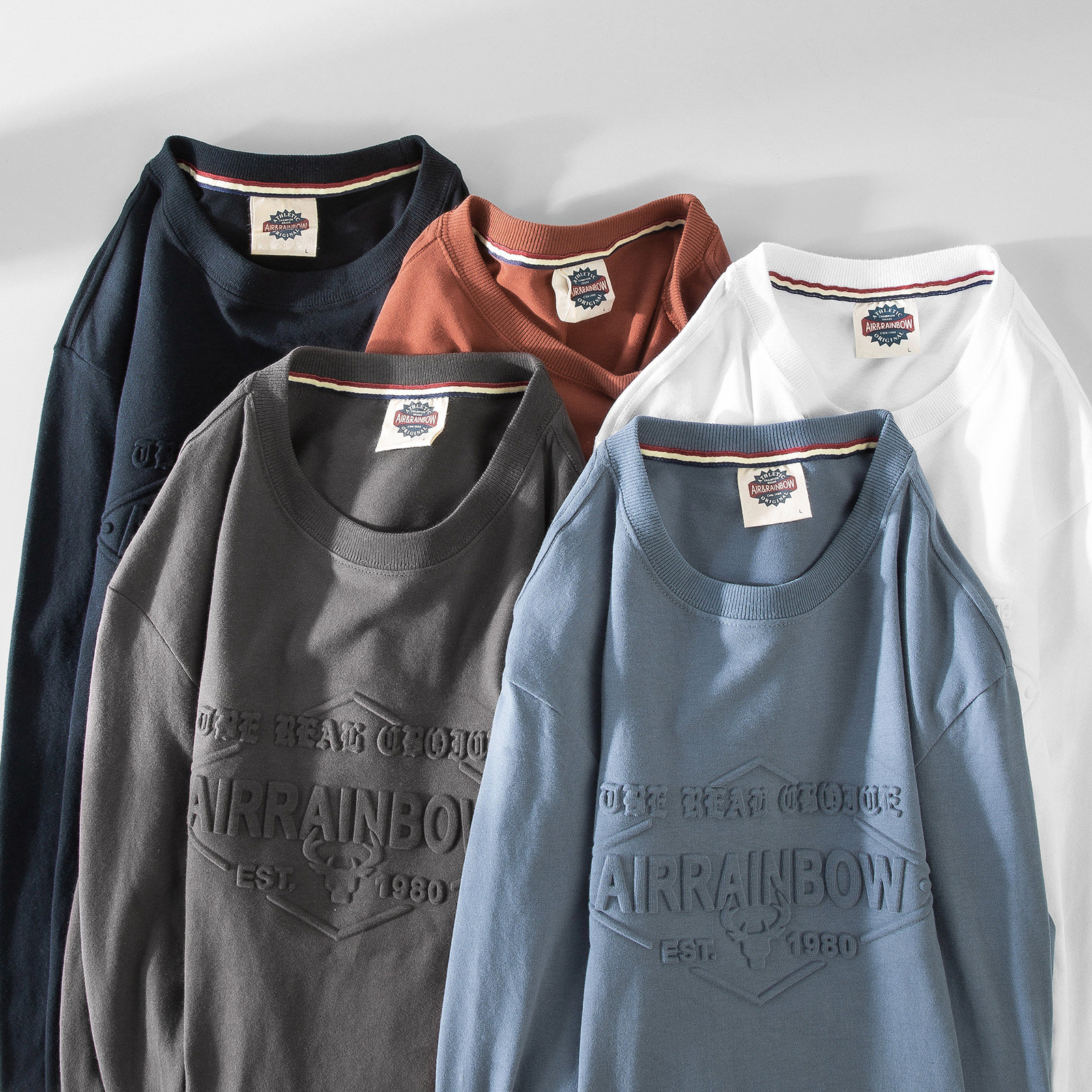 口碑好货！精梳棉！立体3D压花！秋季新款男士基础纯色长袖T恤衫,男装,T恤,淘宝优惠券,粉丝福利购,淘宝优惠卷