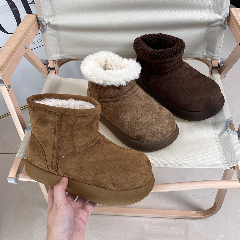妹子苾入！反绒磨砂皮！厚底雪地靴女靴2025加棉套筒保暖短靴棉鞋