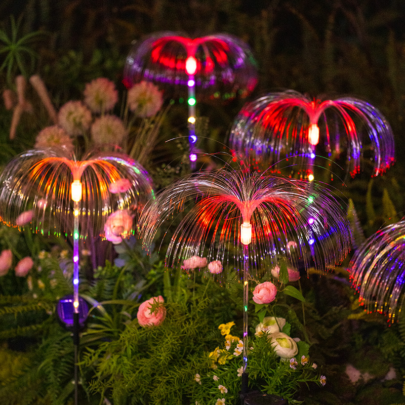 户外太阳能水母灯光纤七彩装饰灯氛围灯彩灯防水庭院灯草坪灯花园