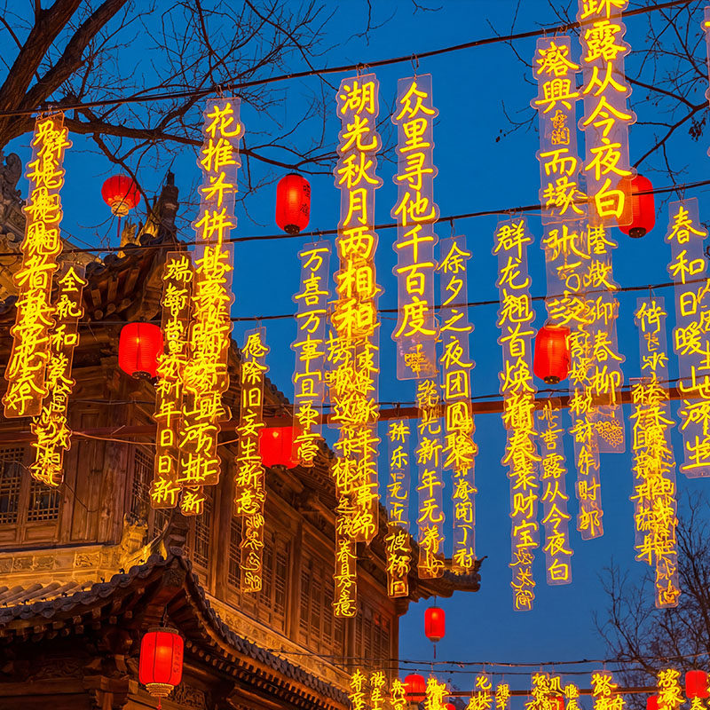 2026发光字装饰灯挂树上古诗词挂牌灯霓虹灯户外氛围灯led彩灯串