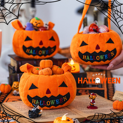 万圣节道具儿童绒布南瓜糖果袋