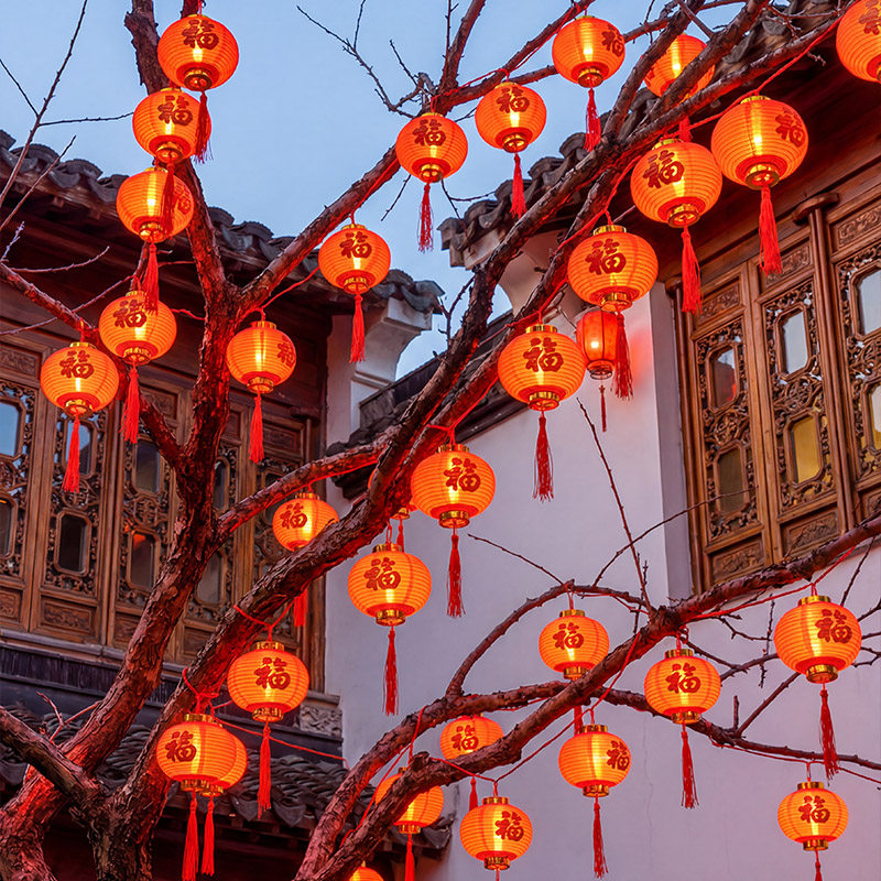 马年新年挂树上福字红灯笼灯串2026新款春节装饰过年户外氛围布置