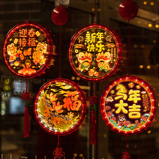 新年装饰红灯笼挂饰2026新款春节福字过年七彩灯马年大门led花灯