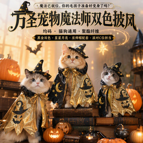 万圣节猫咪衣服小猫服装宠物魔法披风主题派对装扮搞怪搞笑cos服