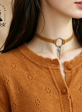 波西米亚氛围感棕色皮绳choker