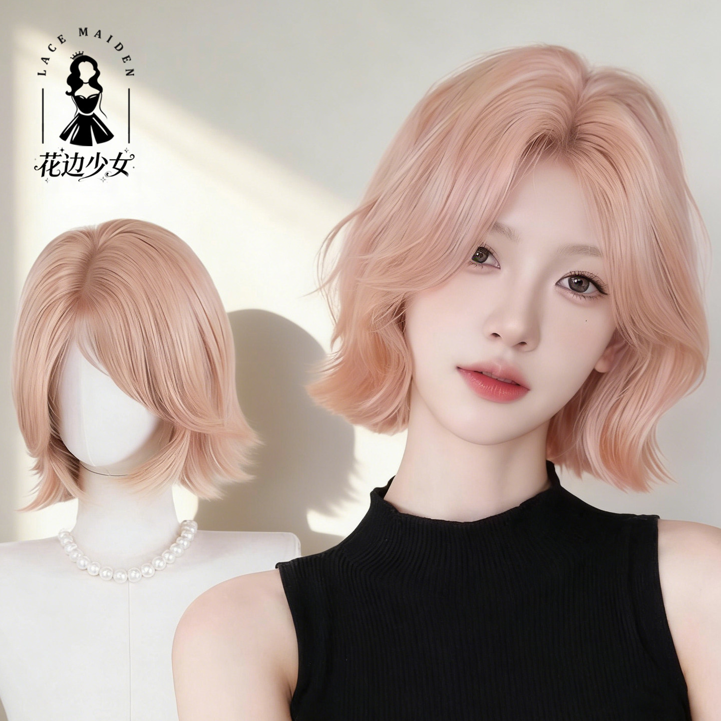 夏季短款假发全头套假发女韩系翘翘卷短发金粉芭比Lolita仿真短发