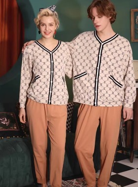 亲亲吾衣415098情侣425140棉莱卡瞌睡狗狗可爱长袖长裤睡衣家居服