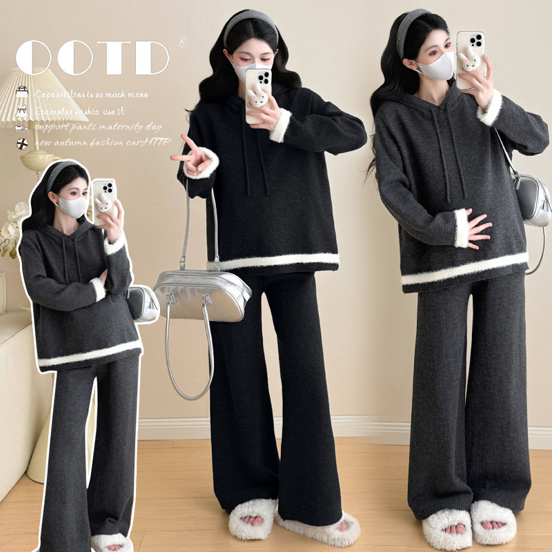 孕妇装2026新款秋冬季套装春秋大码毛衣慵懒风孕期洋气高级感穿搭