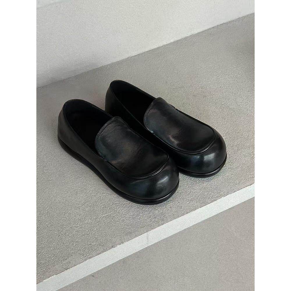 羊皮版！乐福鞋女款简约百搭黑色圆头一脚蹬舒适不累脚厚底小皮鞋