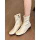 羊皮版 白色圆头粗跟短靴女秋冬侧拉链弹力瘦瘦靴气质低跟马丁靴