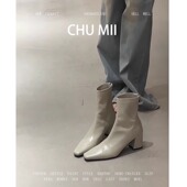 羊皮版 灰绿色高跟短靴女方头粗跟弹力瘦瘦靴法式 气质百搭踝靴