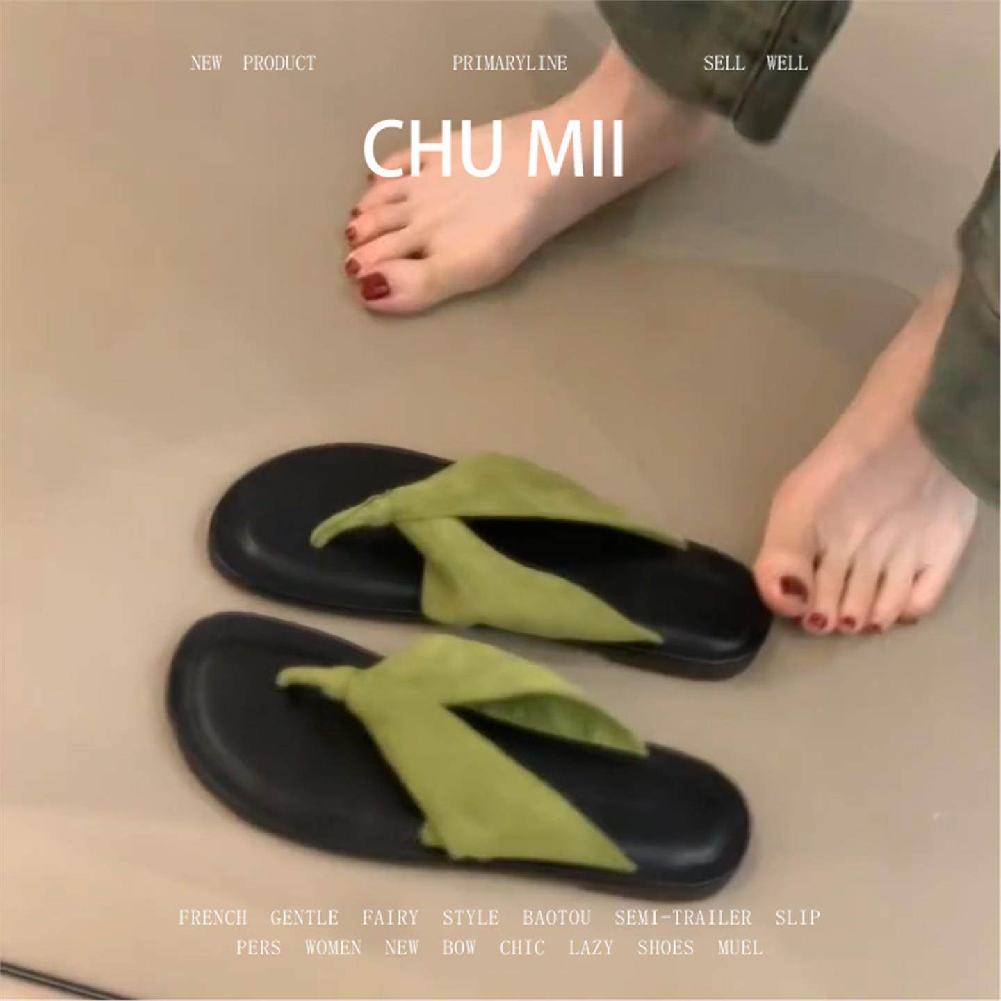 羊皮版！法式绝美人字拖鞋女夏外穿懒人小众设计感厚底坡跟凉鞋女