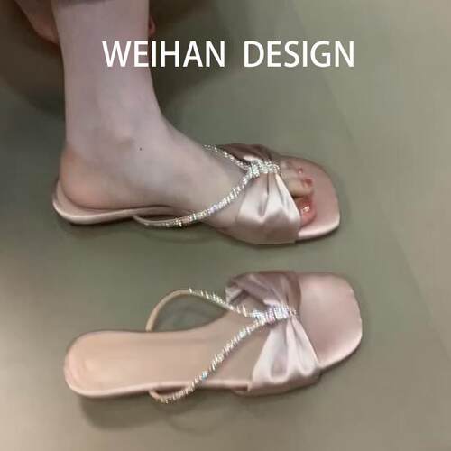 羊皮版！法式复古蝴蝶结露趾凉鞋