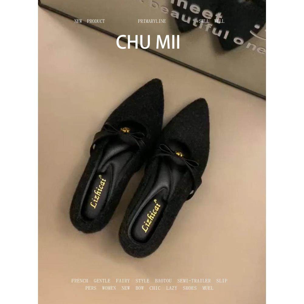 羊皮版~蝴蝶结内增高毛呢单鞋女尖头浅口玛丽珍鞋通勤配裙子瓢鞋