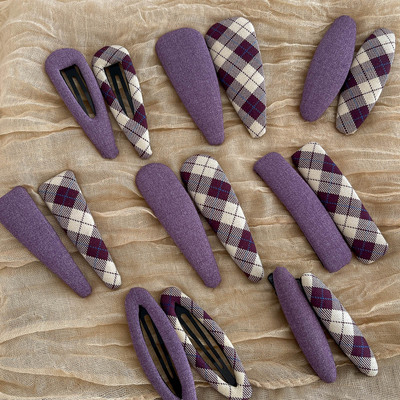 紫色系布艺格纹水滴发夹ins百搭女孩bb夹高级感刘海碎发头饰发饰