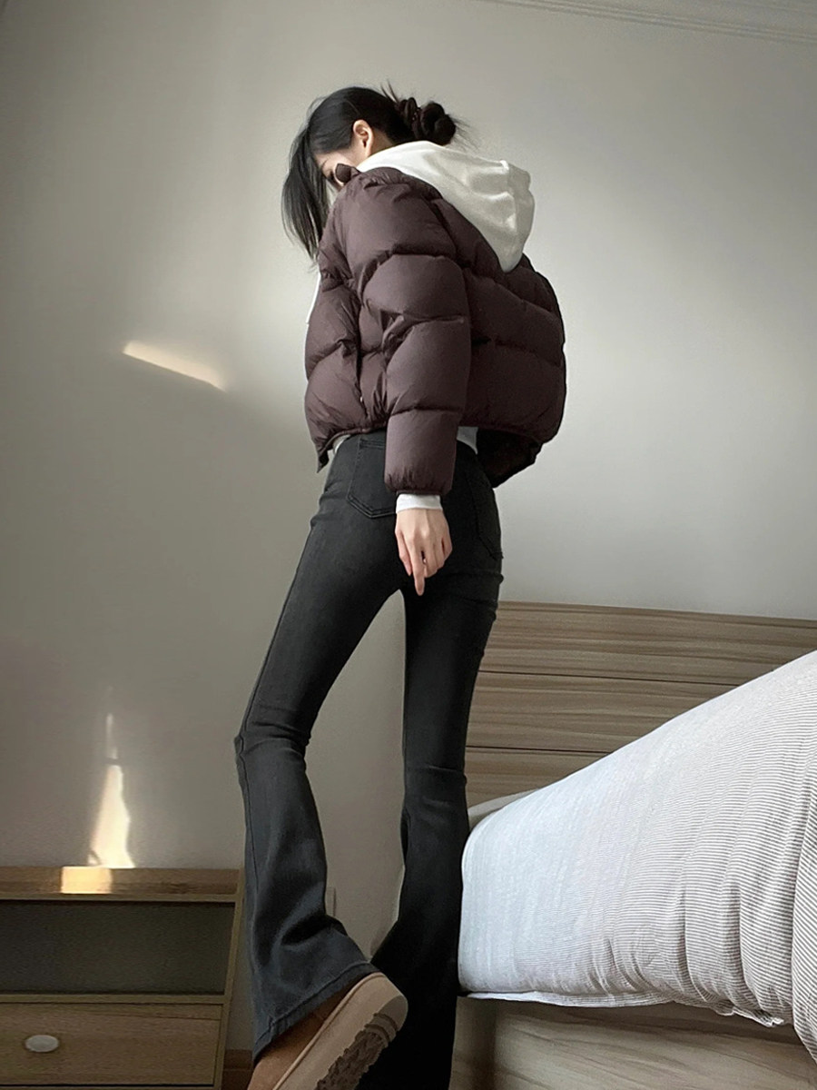 咖色短款羽绒服女2025年冬新款美式宽松小个子肯豆白鸭绒面包外套