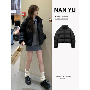 黑色羽绒服女短款小个子2025冬季新款加厚高级感白鸭绒面包服外套
