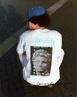 现货Stussy 城市巡游logo雕像人物街头潮流宽松情侣T恤短袖男女