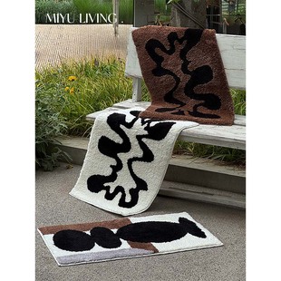 MIYU LIVING 家用入户地垫黑白复古几何簇绒脚垫中古风浴室吸水垫