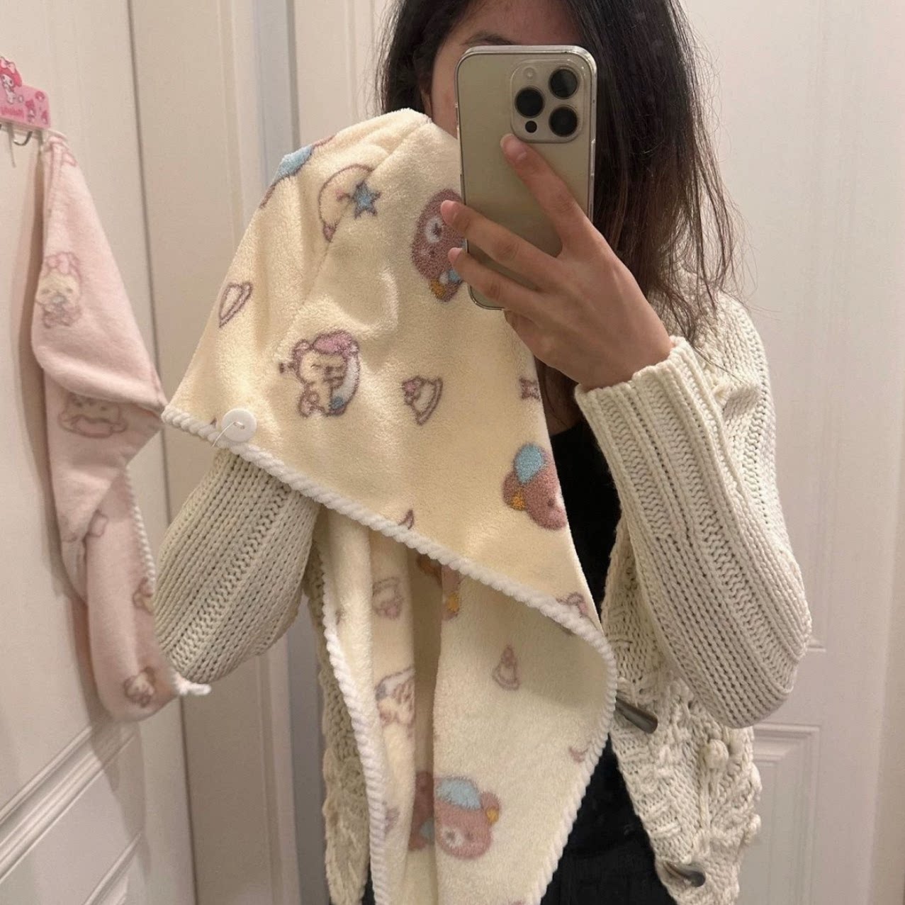 日系轻松熊印花干发帽新款宿舍学生套头式包头巾吸水速干珊瑚绒