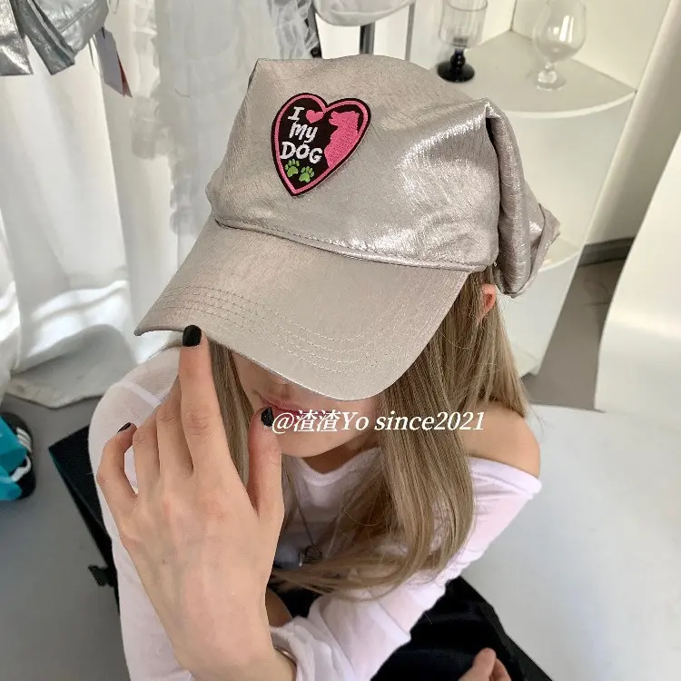 韩国ins个性辣妹街头银色头巾棒球帽爱心贴布绑带鸭舌帽太阳帽女