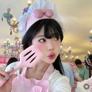 小红书同款格子蝴蝶结厨师帽料理饼饼大厨cos料理鼠王帽拍照道具