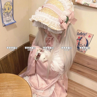 新款波奈特洛丽塔草帽蝴蝶结系带少女茶话会装饰帽户外防晒遮阳帽