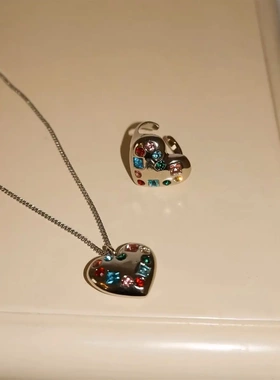 想象爱心【怦怦彩钻】挂坠锁骨链简约小众配饰项链/开口爱心戒指