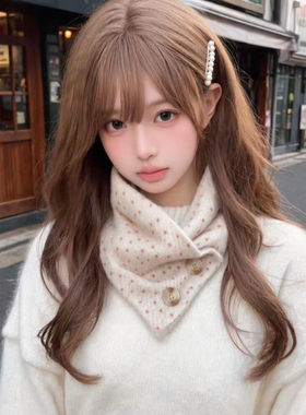 古早感小松奈奈双纽扣三角围脖2026年新款冬季保暖短围巾女