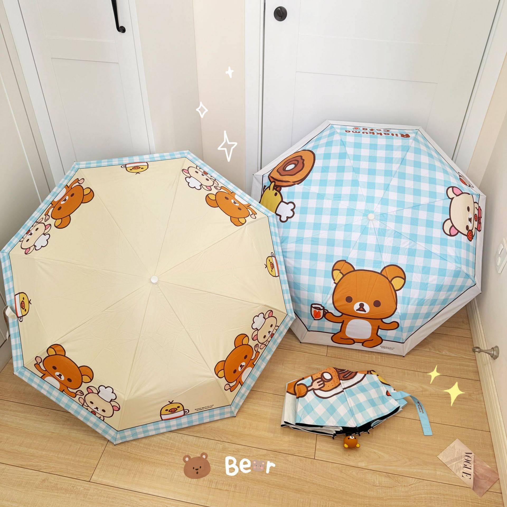 轻松熊正版折叠雨伞女晴雨两用可爱高颜值黑胶防晒防紫外线遮阳伞图片