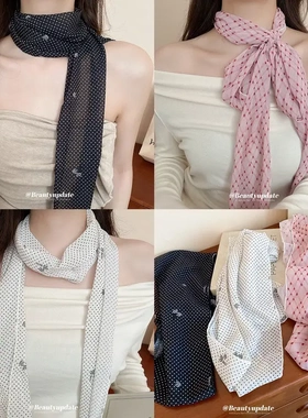 布艺网纱波点菱形丝巾项链春夏韩系小众百搭颈链甜美优雅气质项饰