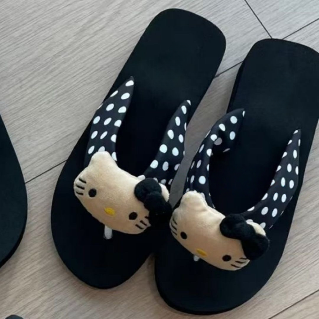 波点猫咪人字拖鞋ins风辣妹y2k夹趾凉拖坡跟夏日外穿亚比原宿风