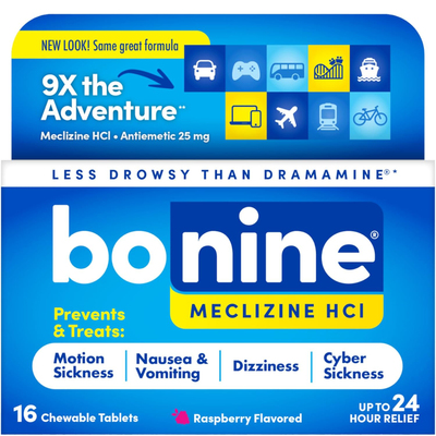 美国洛杉矶直邮Bonine非嗜睡晕动缓解咀嚼片seasickness恶心呕吐