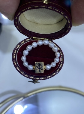 戒指发财红中麻将珍珠戒指编绳转运珠手链国风鎏彩串珠