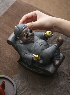 手工地主摆件财主老爷陶瓷招财家居客厅装饰桌面中式人物