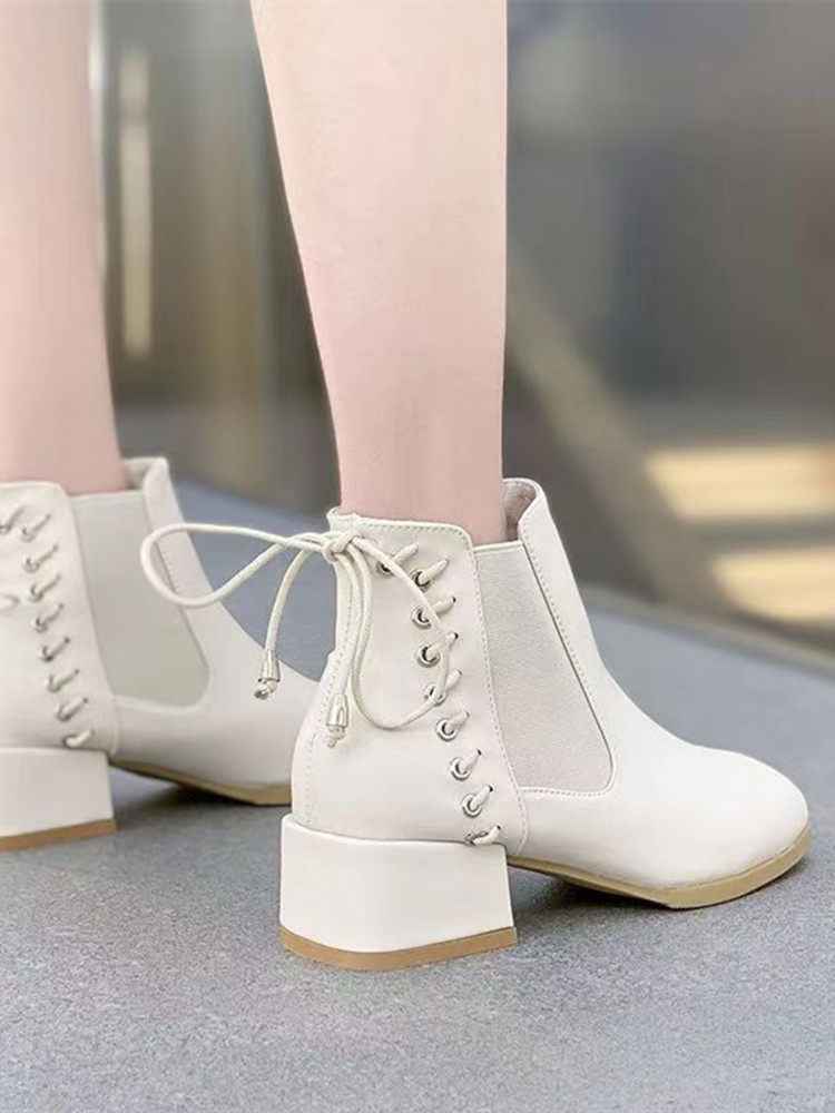 BOOTS GIRLS CHELSEA BOOTS HEEL HEELS 2023 NEW SPRING AND AUTUMN ROUND TOE SINGLE BOOTS NON-SLIP BOOTS WINTER FLEECE