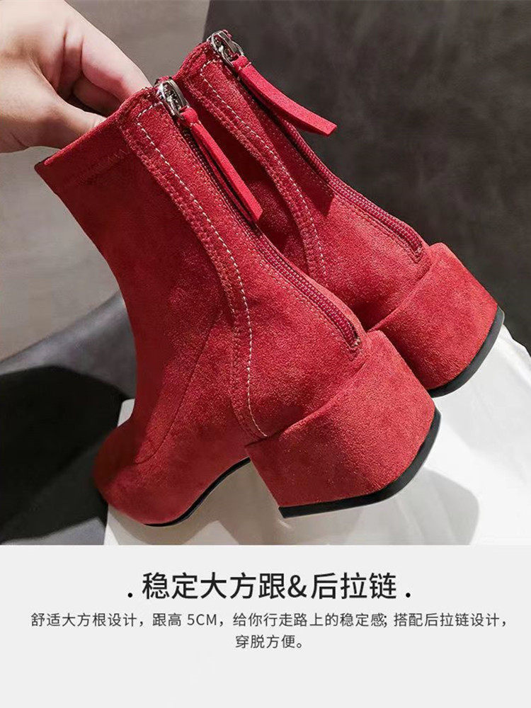 BURGUNDY BRIDAL SHOES WINTER WEDDING BOOTS XIUHE WEDDING DRESS TWO WEARS WEDDING BANQUET HIGH HEELS BLOCK HEEL MIDDLE HEEL DOES NOT TIRE THE FEET