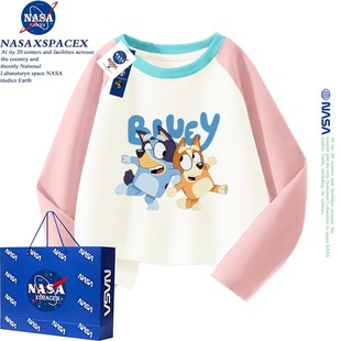 NASA联名小狗布鲁伊一家bluey周边长袖男女儿童春秋季可爱T恤衣服